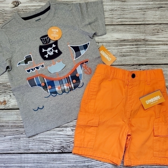 Embroidered Pirate Ship and Octopus T-Shirts and Shorts Set Whale Hello There - Picture 5 of 6